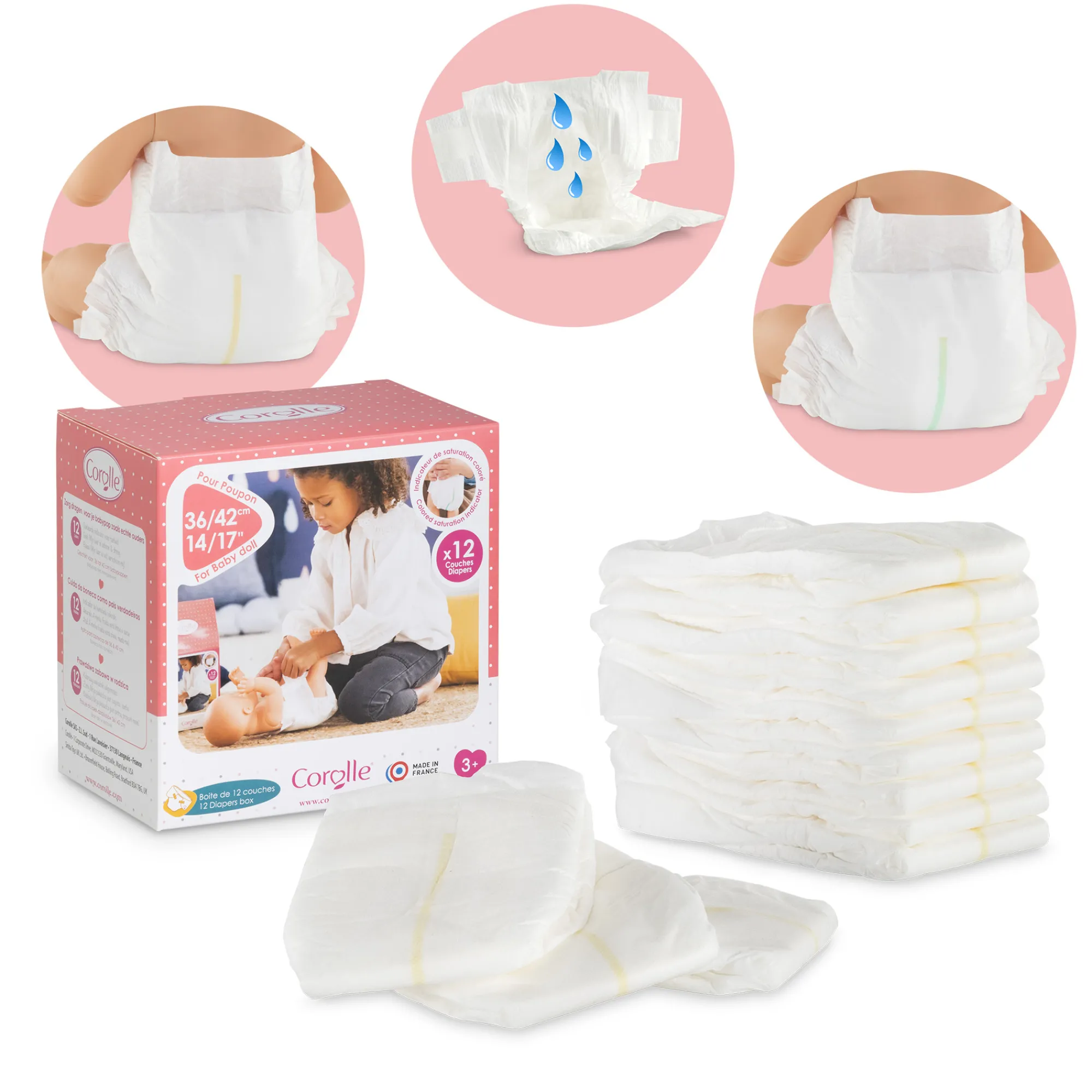 Corolle Boîte de 12 couches pour poupon 36 et 42 cm