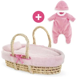 Corolle Couffin Tressé Peluche Rose et Pyjama pour poupon 36 cm