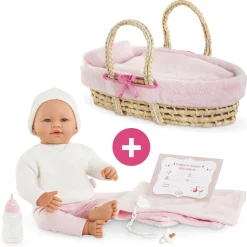 Corolle Poupon Rose et Couffin Tressé Peluche Rose
