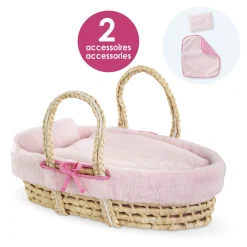 Corolle Poupon Rose et Couffin Tressé Peluche Rose