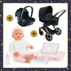 Corolle Poupon Rose, Landau Cybex Noir et Porte-Poupon Cybex Noir